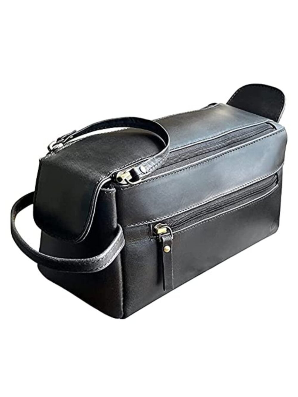 Buffalo Leather Toiletry Bag Travel Shaving Dopp Kit Compact Carry-On